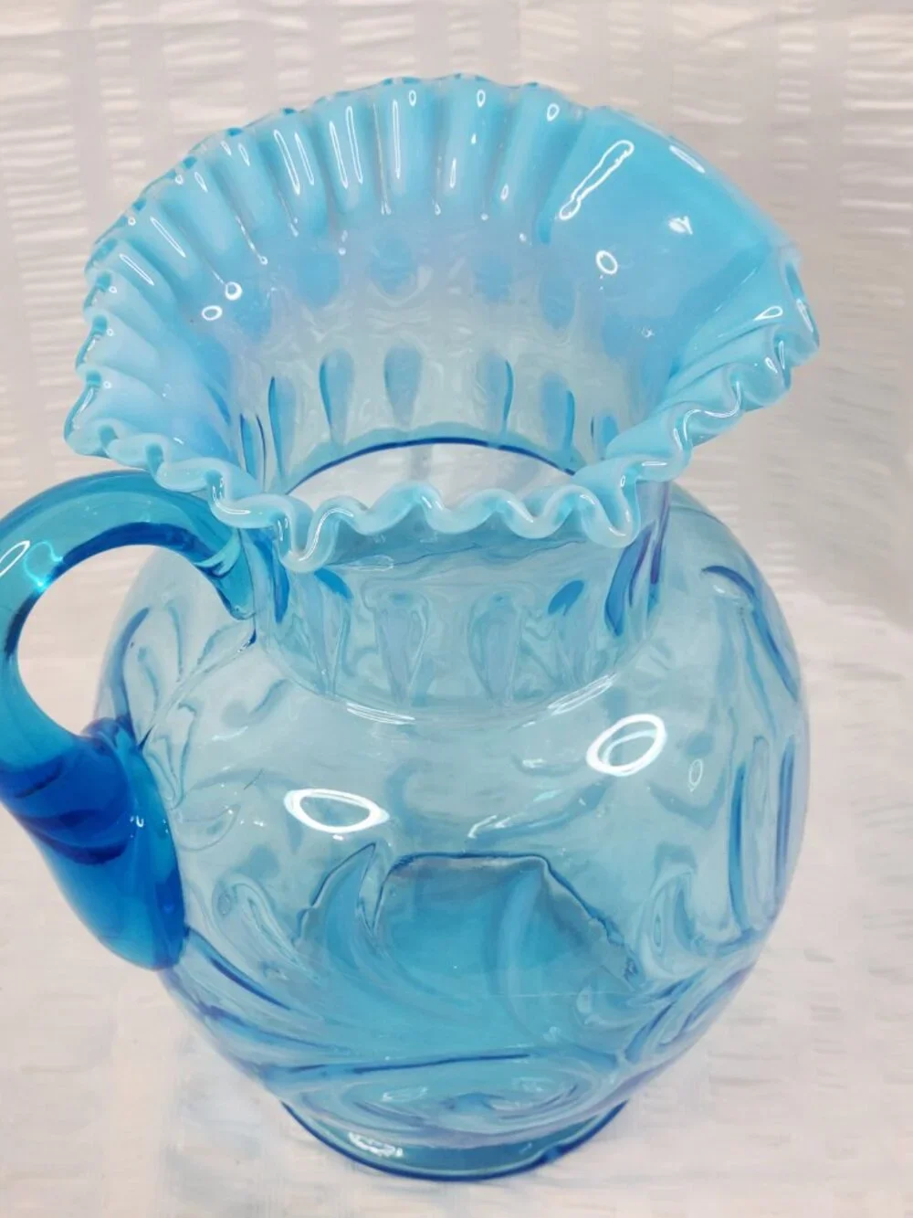 Fenton EAPG 1910 Blue Opalescent Buttons Braids Pitcher 9.25